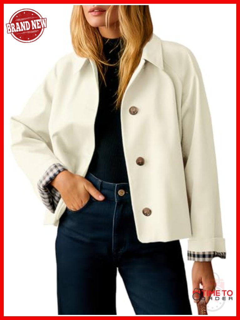 Cropped Trench Coat Lightweight Single Breasted Lapel Collar Button Front